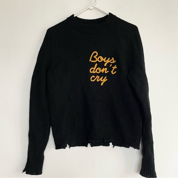 70% Wool 30% Cashmere Upcycled Reworked Black Sweater with Yellow Distressed XS - Picture 1 of 10